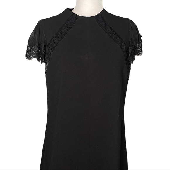 Nanette Lepore Size 10 Sheer Sleeved Fit and Flare Little Black Dress - Picture 3 of 14